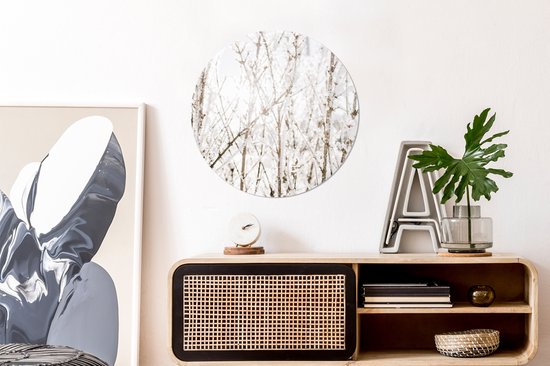 WallCircle - Stickers muraux - Cercle Papier Peint - Hiver - Branches - Glace - 50x50 cm - Cercle Mural - Auto Adhésif - Autocollant Rond Papier Peint