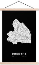 Posterhanger incl. Poster 40x60 cm - Schoolplaat - Drenthe - Nederland - Wegenkaart - Textielposter - Blanke latten