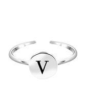 Lucardi Dames Ring alfabet verstelbaar rhodiumplated - Ring - Cadeau - Echt Zilver - Zilverkleurig
