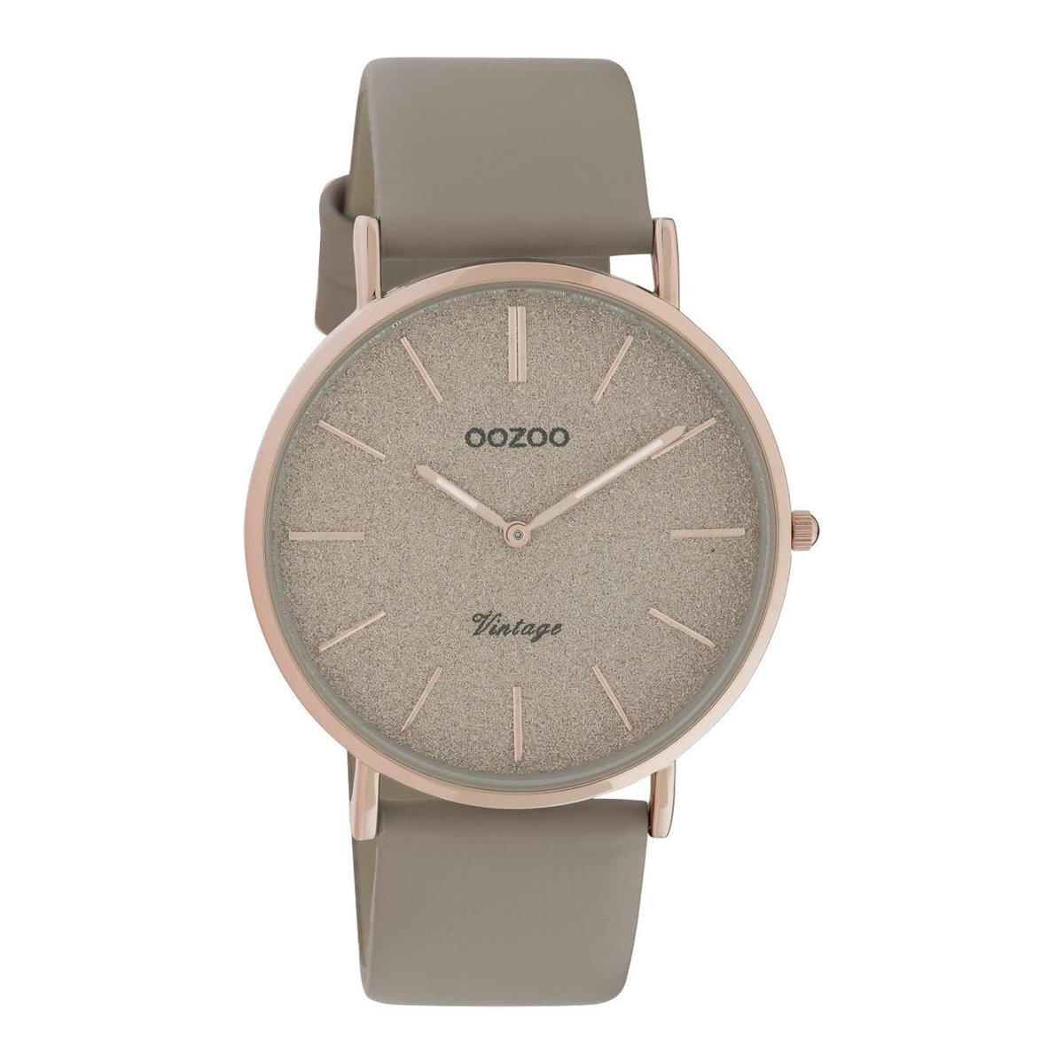 OOZOO Vintage series - rosé goudkleurige horloge met taupe leren band - C20167 - Ø40