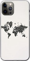 Geschikt voor iPhone 12 Pro hoesje - Wereldkaart - Cijfers - Zwart - Siliconen Telefoonhoesje