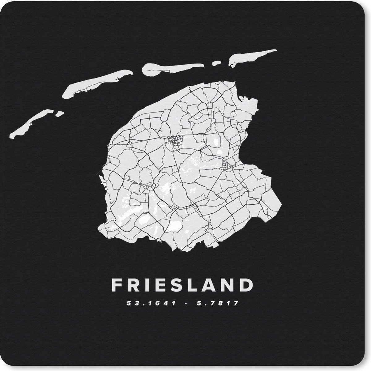 Muismat 20x20 cm - Mousepad Nederland - Friesland - Wegenkaart - Muismatten