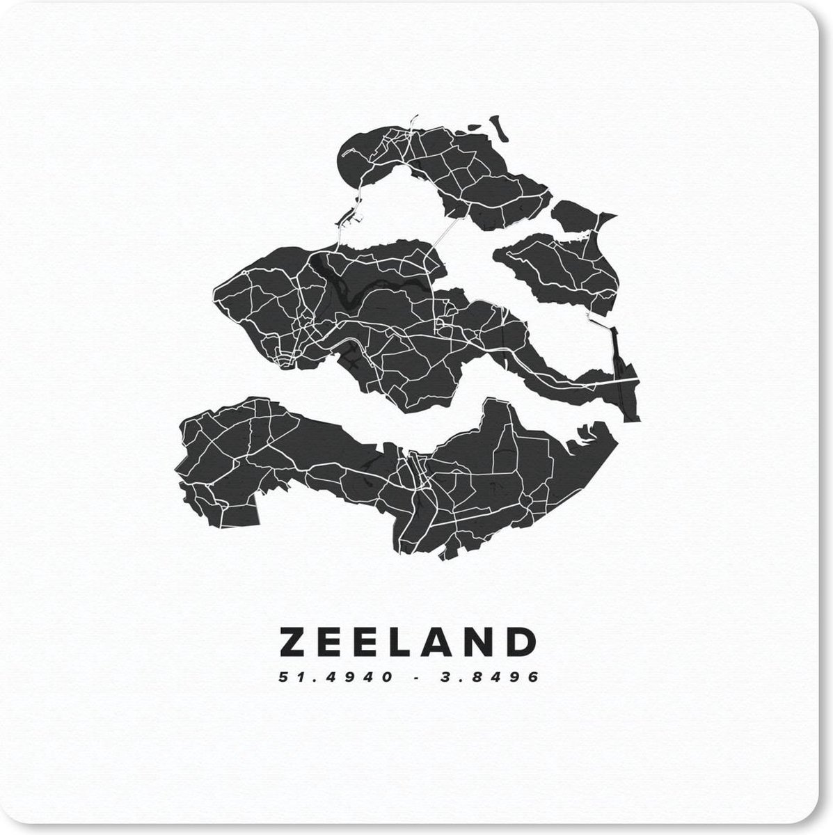 Muismat 30x30 cm - Mousepad Zeeland - Nederland - Plattegrond - Muismatten - Stadskaart