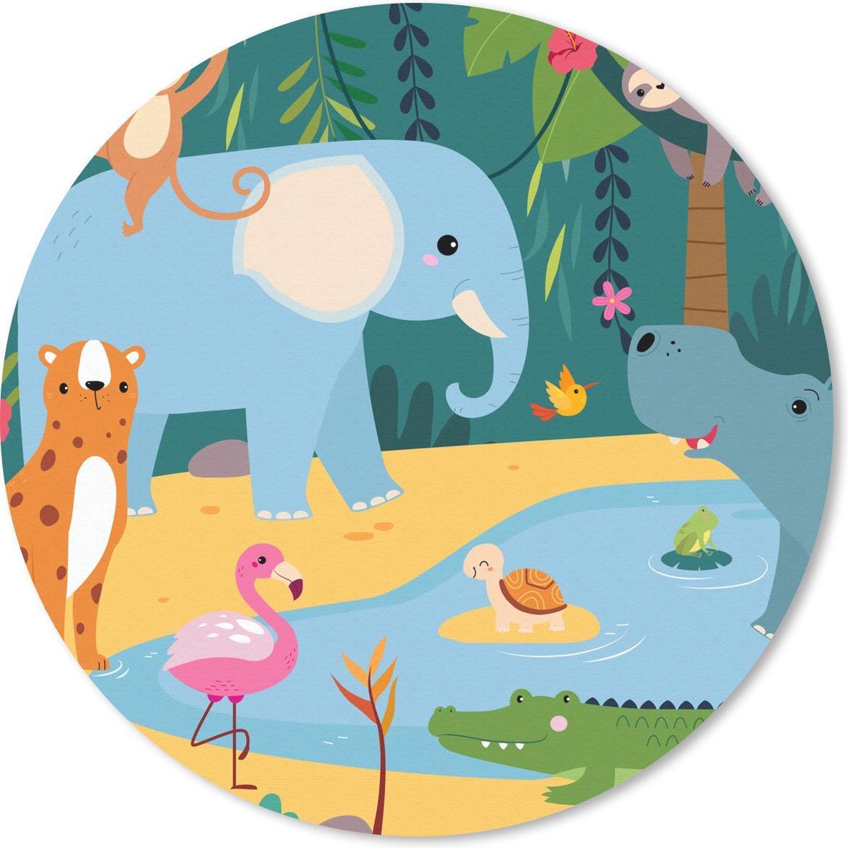 Muismat rond 50x50 cm - Mousepad Jungle - Olifant - Dieren - Ronde muismatten