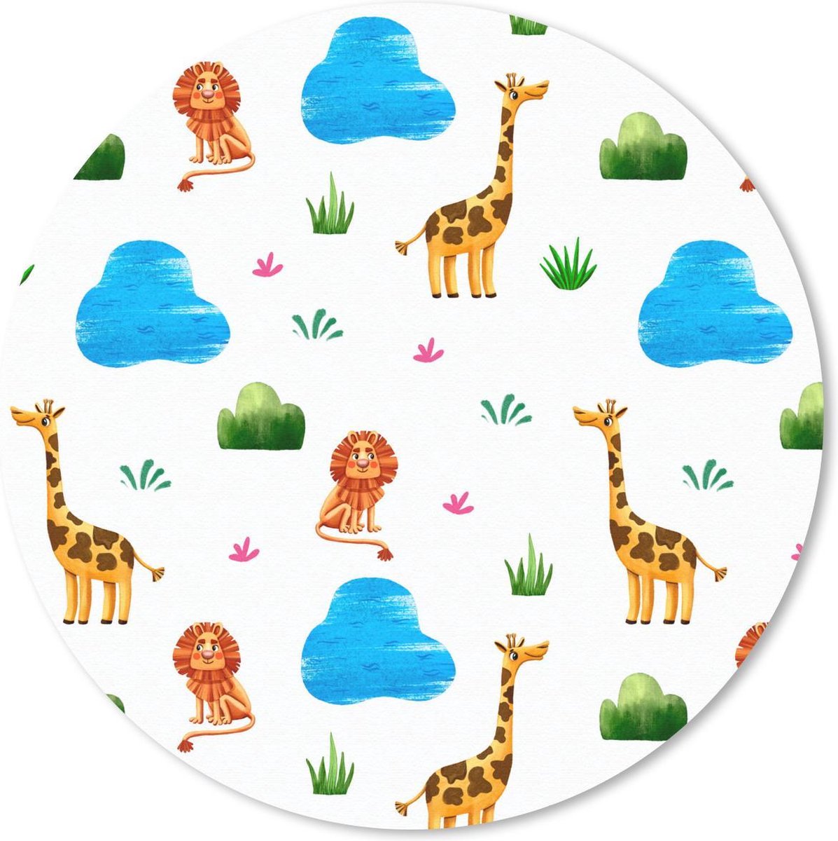 Muismat rond 50x50 cm - Mousepad Giraf - Leeuw - Jungle - Design - Ronde muismatten