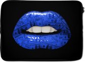 Laptophoes 14 inch - Lippen - Geld - Blauw - Laptop sleeve - Binnenmaat 34x23,5 cm - Zwarte achterkant