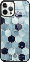 iPhone 12 Pro hoesje glass - Blue cubes | Apple iPhone 12 Pro  case | Hardcase backcover zwart