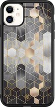 iPhone 11 hoesje glass - Grey cubes | Apple iPhone 11  case | Hardcase backcover zwart