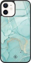 iPhone 12 hoesje glass - Marmer mint groen | Apple iPhone 12  case | Hardcase backcover zwart