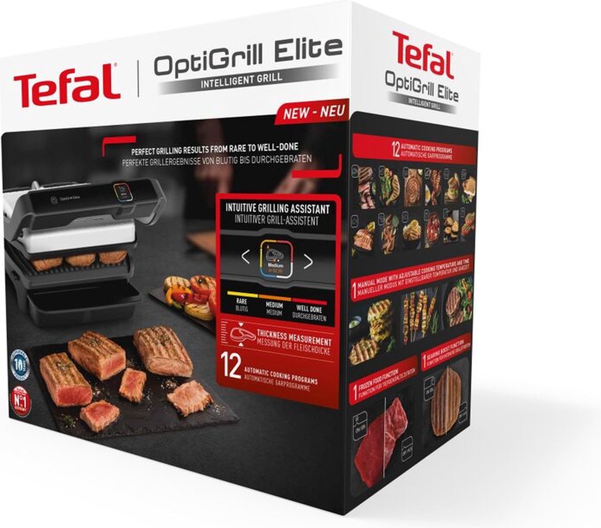 Tefal OptiGrill Elite GC750D Gril à viande intelligent, noir/acier