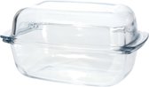 Glazen ovenschalen/serveerschalen rechthoekig met deksel 34 cm 7 liter - Ovenschotel oven serveerschalen van glas