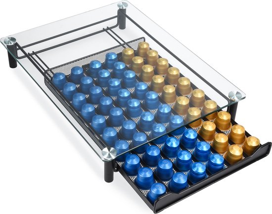 Navaris espresso capsulehouder met lade - Koffiecuphouder met lade - Opbergbox geschikt voor Nespresso cups - 60 koffiecups - 30 x 40 x 6,5cm - Zwart