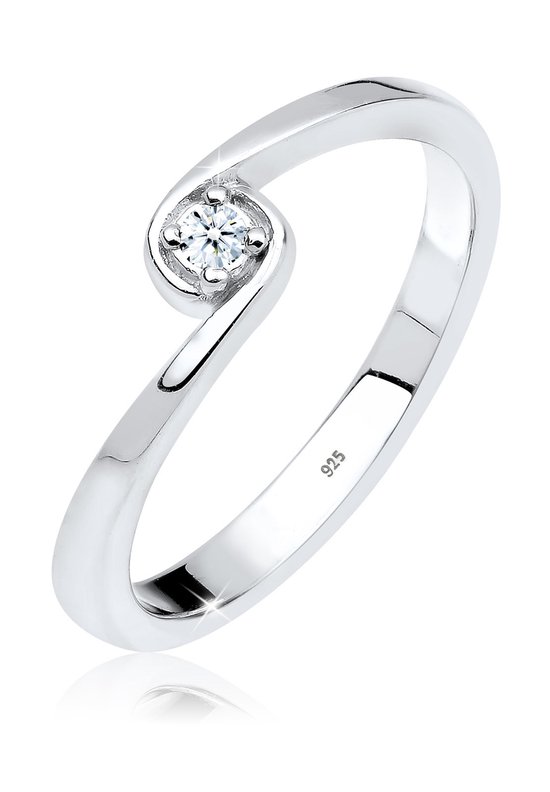 Elli Dames Ringen Dames Solitaire Verloving met Diamant (0.03 ct.) in 925 Sterling Zilver