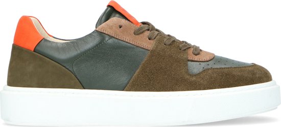 Sacha - Heren - Groene leren sneakers met oranje details - Maat 44