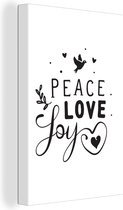 Canvas Schilderij Peace love & joy - Quotes - Spreuken - Kerst - Vrede - Liefde - Geluk - 60x90 cm - Wanddecoratie