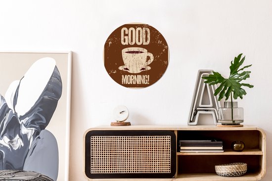 Good Morning Coffee Illustration Vintage Brown Wall Circle Wallpaper Sticker - ⌀ 30 cm - Peinture ronde - Cercle de papier peint - Cercle mural - Cercle vivant - Autocollant et découpe ronde