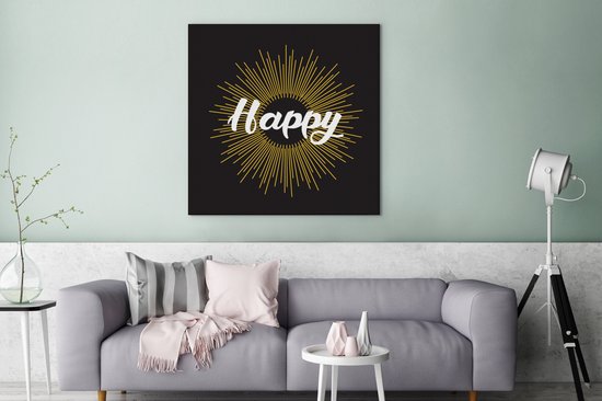 Tableau sur toile Proverbes - Happy - Citations - 90x90 cm - Décoration murale