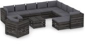 vidaXL 12-delige Loungeset met kussens grijs geïmpregneerd hout