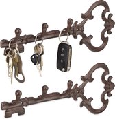 Relaxdays 2x sleutelrekje vintage - sleutel organizer - sleutelrek 3 haken - ophanghaken