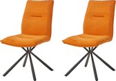 WAYS. – Stoffen eetkamerstoelen – Oranje – Modern design - Stevige metalen vierpoot – 2 stuks