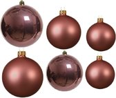Compleet glazen kerstballen pakket oudroze glans/mat 16x stuks - 6x 6 cm - 6x 8 cm - 4x 10 cm