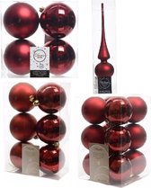 Kerstversiering kunststof kerstballen met glazen piek donkerrood 6-8-10 cm pakket van 45x stuks - Kerstboomversiering