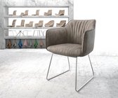 Gestoffeerde-stoel Elda-Flex met armleuning slipframe roestvrij staal taupe vintage