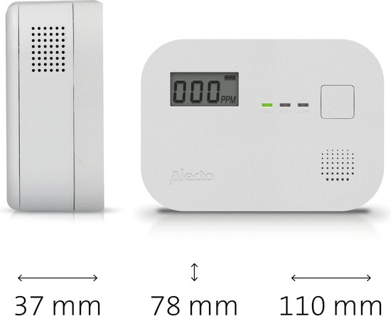 Alecto COA3910 Koolmonoxidemelder met display - 10 jaar sensor - Voldoet aan Europese norm EN50291 - Wit