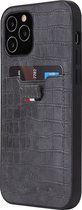 Mobiq Croco Wallet Back Cover iPhone 12 Pro Max hoesje | Croco patroon | Ruimte voor pasjes in pashouder | Apple iPhone 12 Pro Max 6.7 inch - Zwart | Grijs