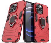 iPhone 13 Pro hoesje - MobyDefend Dubbelgelaagde Pantsercase Met Standaard - Rood - GSM Hoesje - Telefoonhoesje Geschikt Voor: Apple iPhone 13 Pro