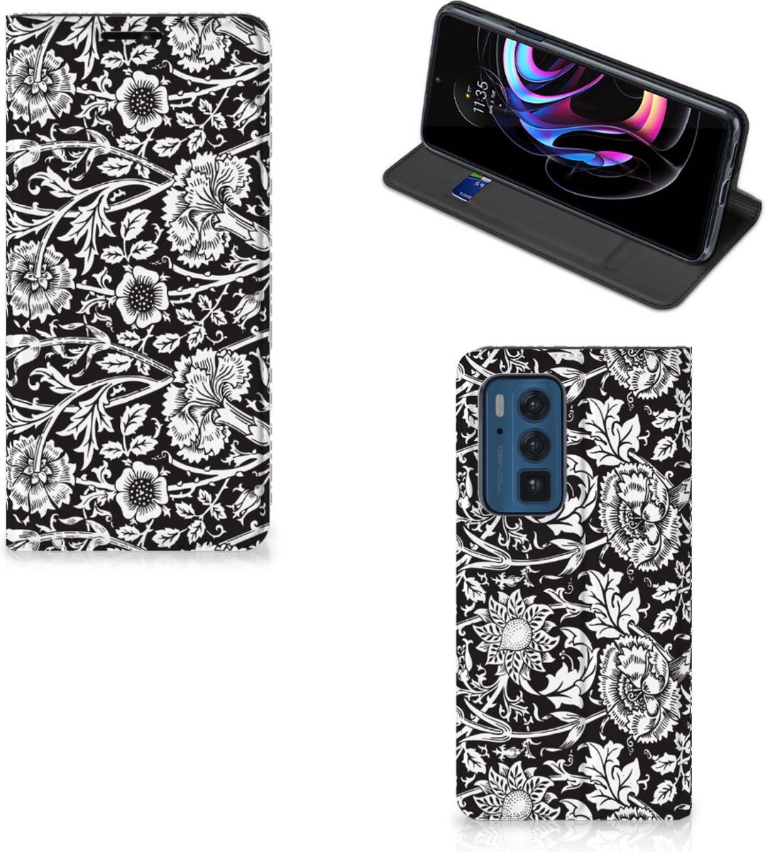 Motorola Edge 20 Pro Smart Cover Black Flowers