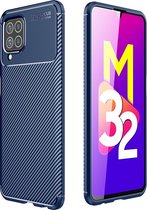 Mobigear Hoesje geschikt voor Samsung Galaxy M32 4G Telefoonhoesje Flexibel TPU | Mobigear Racing Backcover | Galaxy M32 4G Case | Back Cover - Blauw