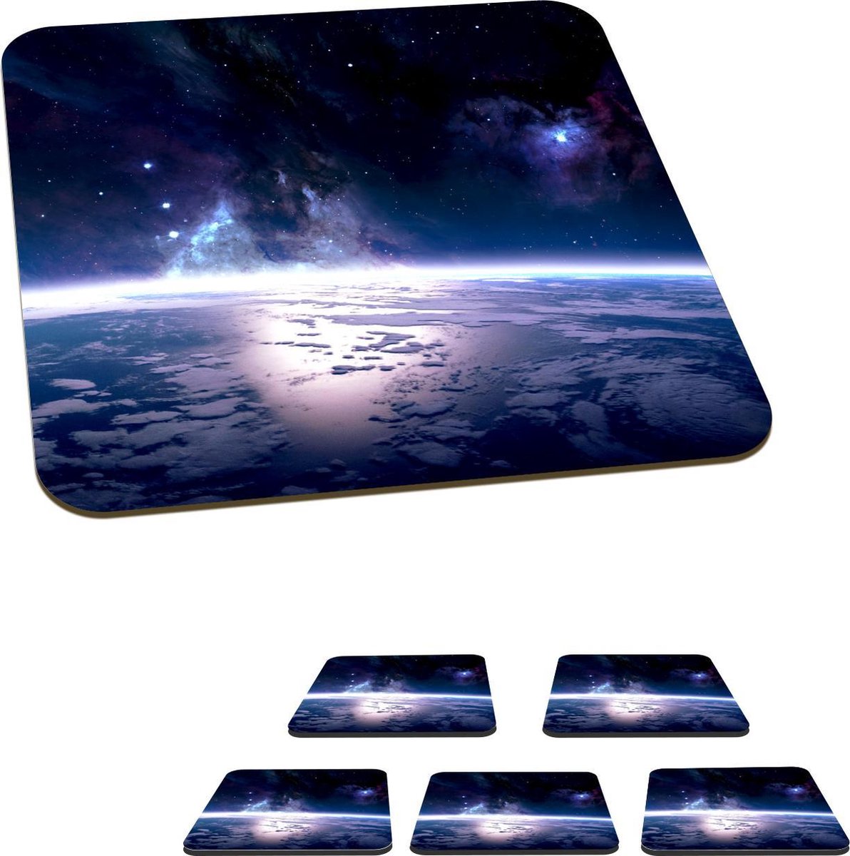 Onderzetters voor glazen - Aarde - Sterren - Ruimte - 10x10 cm - Glasonderzetters - 6 stuks