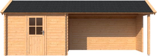 Blokhut met overkapping Kapschuur dak 300 x 200 + 400cm