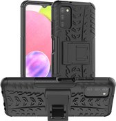 Rugged Kickstand Back Cover - Samsung Galaxy A03s Hoesje - Zwart