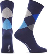 EDBERT | Navy sokken met royaal blauwe detail met subtiele diamanten patroon