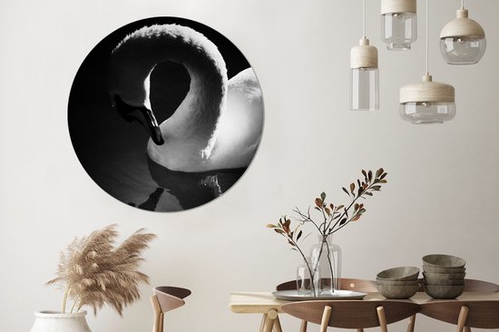 Cercle mural - Cercle mural - Cygne Witte dans l'eau réfléchissante - Aluminium - Dibond - Ø 120 cm - Intérieur et extérieur XXL