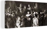 Canvas schilderij 160x80 cm - Wanddecoratie De Nachtwacht in zwart-wit - Schilderij van Rembrandt van Rijn - Muurdecoratie woonkamer - Slaapkamer decoratie - Kamer accessoires - Schilderijen