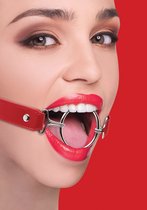 Ouch! – Ring Gag Open Mond Knevel met XL Ring en Elegante Stiksels - Rood
