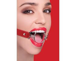 Ouch! – Ring Gag Open Mond Knevel met XL Ring en Elegante Stiksels - Rood