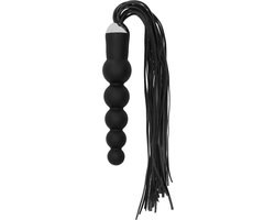Ouch – Siliconen Dildo Flogger Zweep met Anal Beads Handvat voor Extra Stimulatie – Zwart