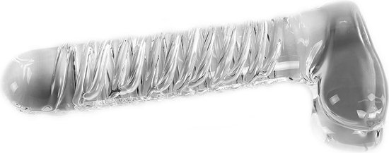 Glazen dildo met ribbels groot - transparant