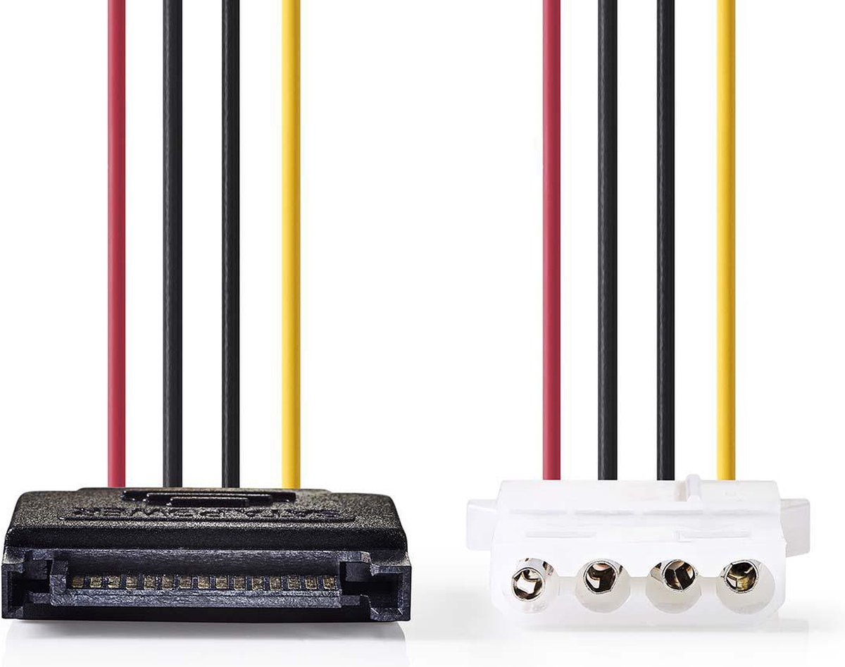 Nedis Interne Voedingskabel - SATA 15-Pins Male - Molex Female - Verguld - 0.15 m - Rond - PVC - Multicolour - Envelop