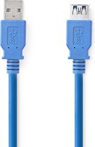 USB-Kabel | USB 3.2 Gen 1 | USB-A Male | USB-A Female | 5 Gbps | Vernikkeld | 2.00 m | Rond | PVC | Blauw | Polybag