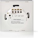 Achterkant van een witte smartwandschakelaar met aansluitingen voor L, N, L1, L2, L3 en specificaties.