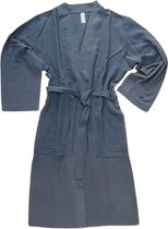 Hamam Badjas YKS Navy - M - dames/heren/uniseks - luxe stonewashed look - dunne katoenen badjas met kimonokraag - hotelkwaliteit - sauna badjas - luxe badjas - ochtendjas - duster - dunne bad