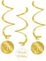 Verjaardag swirl decoraties 70 jaar goudkleurig en wit.