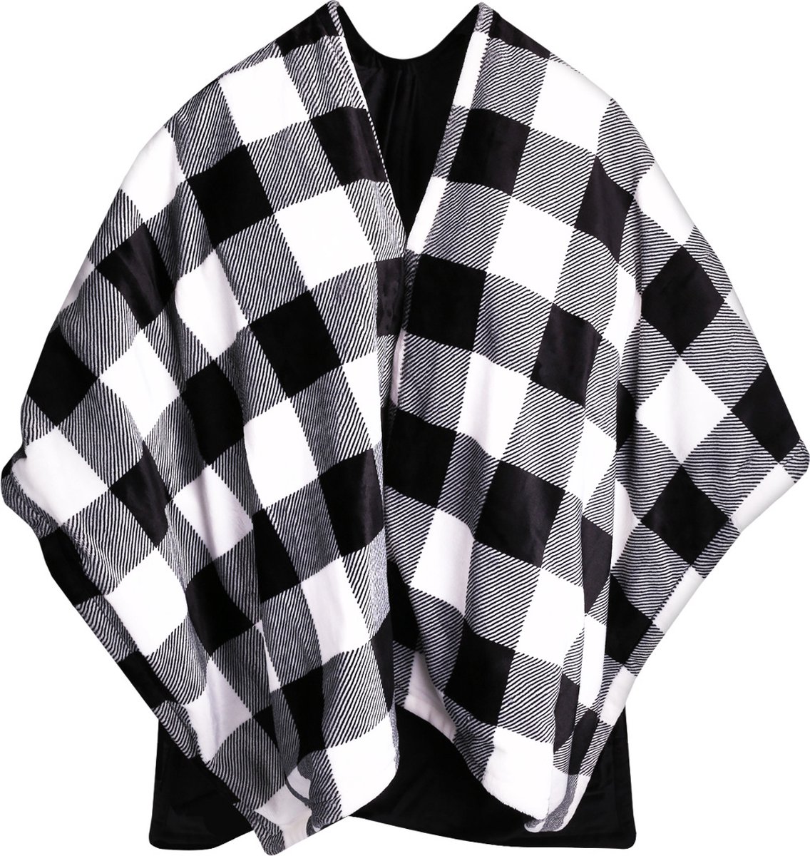 Afbeelding 2 van Navaris XXL elektrisch poncho deken - Met 3 warmtestanden, timer en automatische uitschakeling - Wasbaar warmtedeken van 130 x 180 cm - Zwart/wit