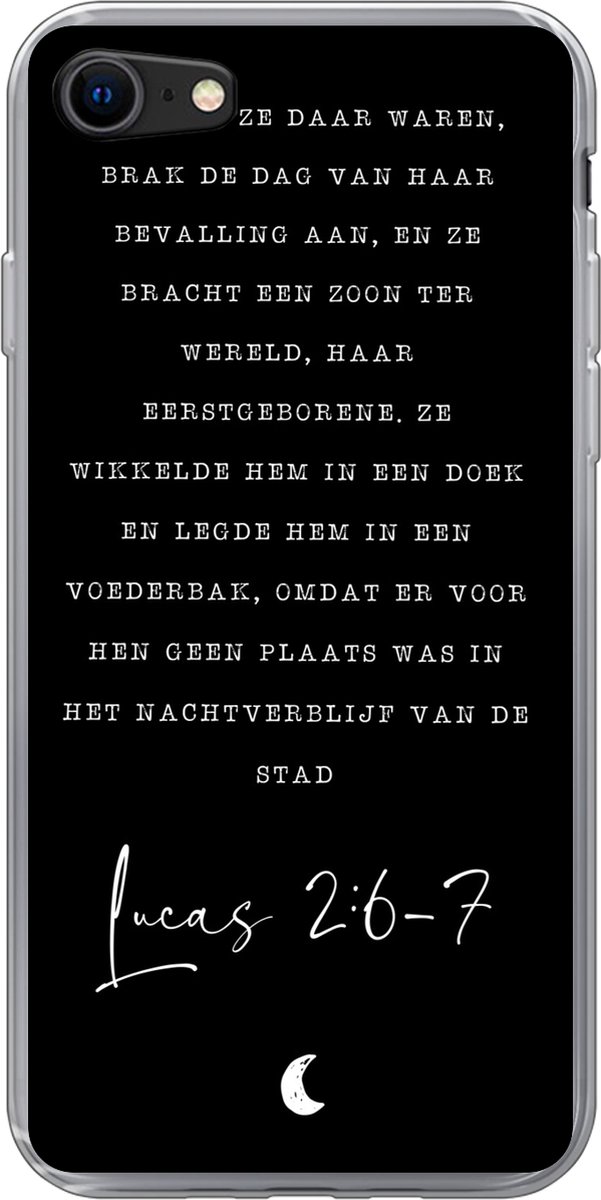 Telefoonhoesje Geschikt voor iPhone 8 hoesje - Kerst - Quotes - Lucas 2:6-7 - Religie - Spreuken - Siliconen Telefoonhoesje Telefoonhoesje