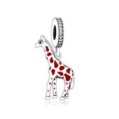 Tracelet - Zilveren bedels - Bedel Giraffe | Charm giraf met zirkonia en emaille | 925 Sterling Zilver - Pandora Compatible - Met 925 Zilver Certificaat - Tip voor Valentijn